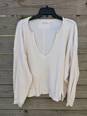 We the free cream waffle knit oversized v neck long sleeve top Small